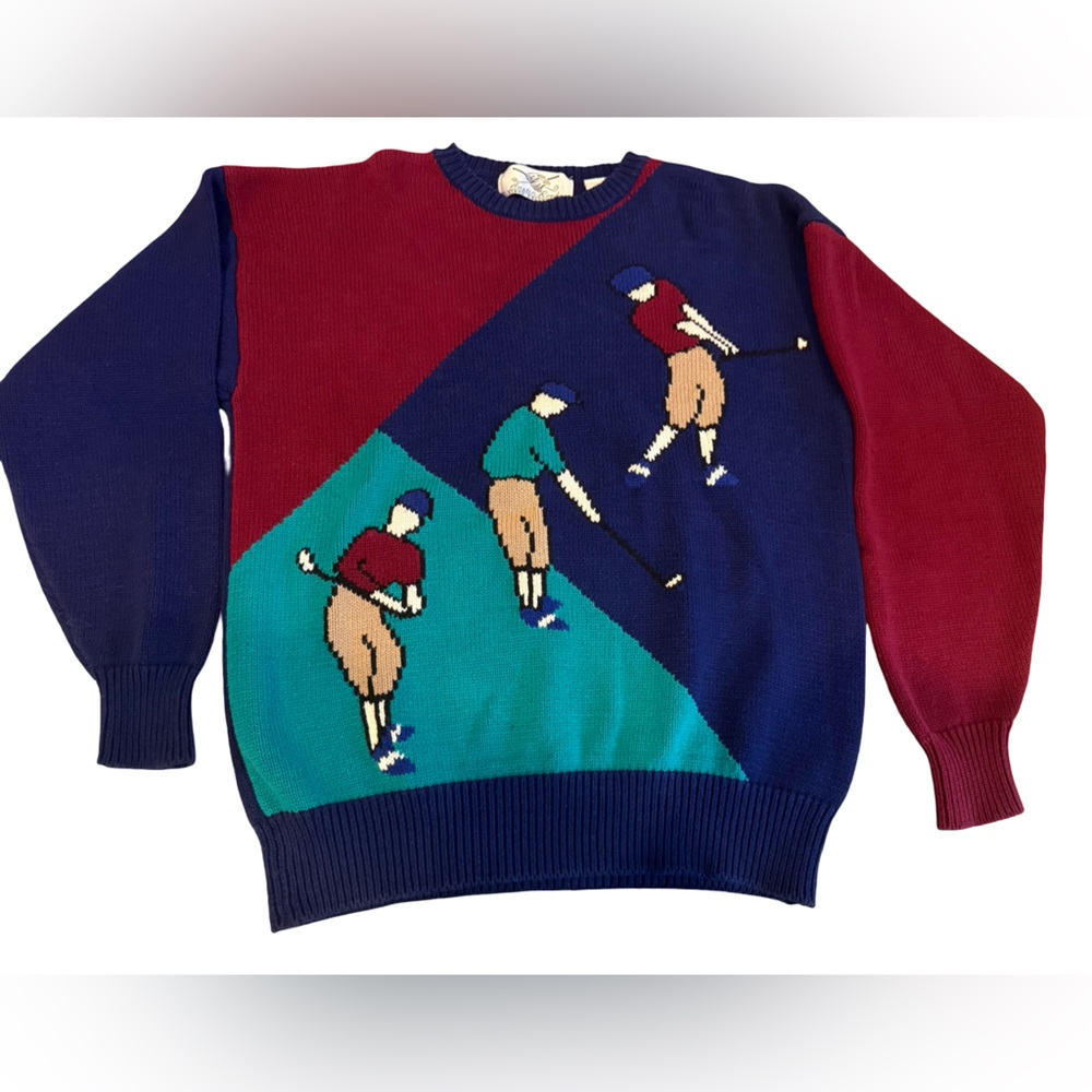 Vintage Austin Reed Links Collection Golfer Intarsia Cotton Sweater Size M